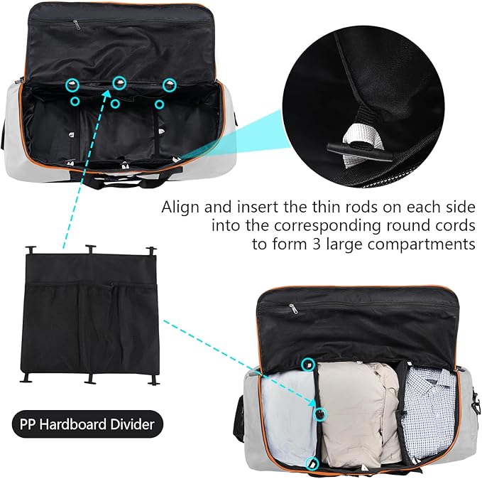 110L Expandable to 140L 32” Foldable Oxford Soft-Sided Rolling Duffle Bag with 2 Heavy-Duty Wheels,3 Large Compartments,Adjustable Shoulder Strap and Attached Organizer Pouch,Grey