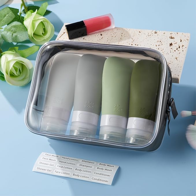 INSFIT Portable Travel Bottles, TSA Approved Leak Proof Containers for Toiletries, BPA Free Refillable Accessories for Shampoo, Body Wash, Liquids (4 Pack)