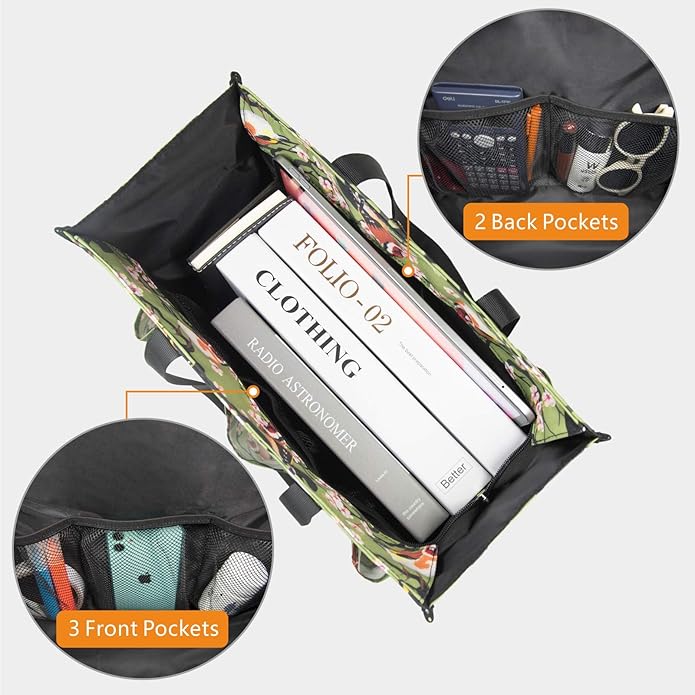 TOPDesign Utility Water Resistant Tote Bag with 13 Pockets, Top Zipper Closure & Thick Bottom Support, for Working Women