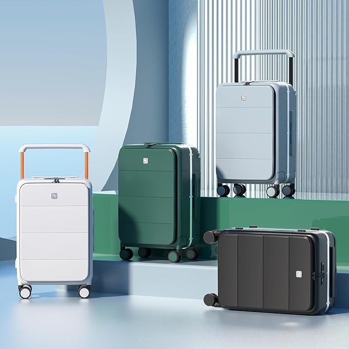 Hanke Top Opening Carry On Luggage, 20 Inch Zipperless Aluminum Frame Wide Handle Luggage, All-PC Hard Shell Trunk Suitcase with Spinner Wheels, TSA Airline Approved (Jet Black, 40L)