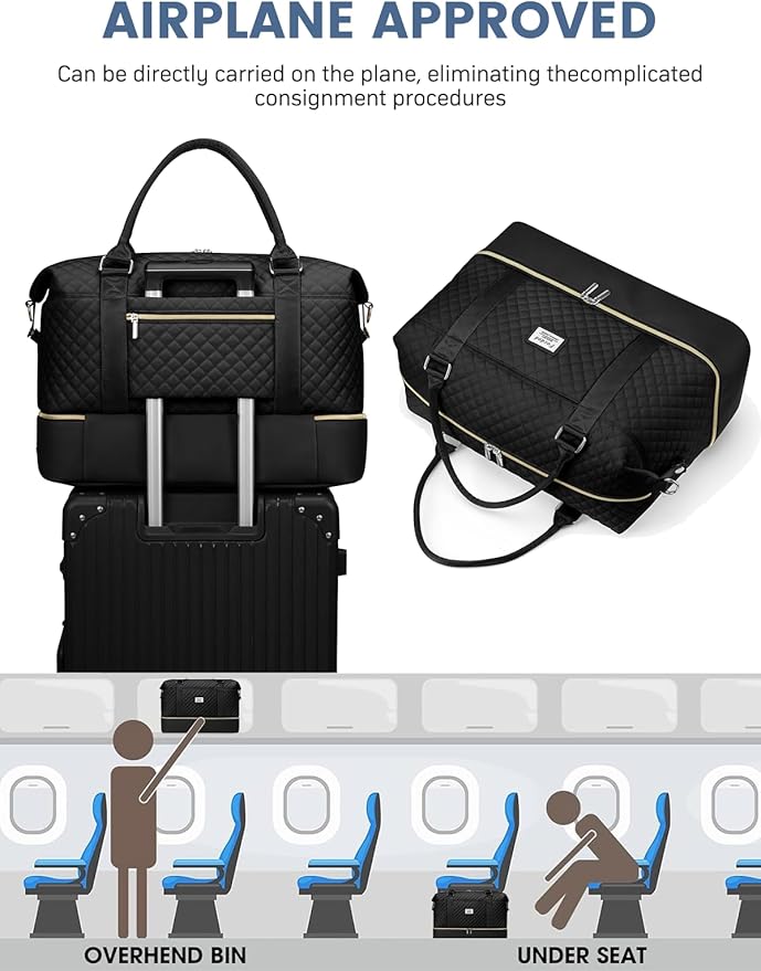 Travel Weekender Duffle Bags for Women: Overnight Bags with Shoe Compartment Large Carry on Weekend Bag with Toiletry & Wet Pocket Tote Duffel Bag Hospital Bag for Women Labor Delivery Black Brown