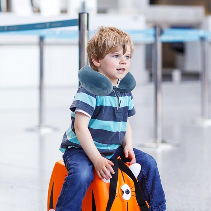 Cute Travel Neck Pillow, Kids Neck Pillow for Travel with Sleep Eye Mask, Memory Foam Cartoon Flight Sleeping Headrest Pillow for Boys & Girls, Train, Car, Airplane, Home Use - Bigmouth Shark