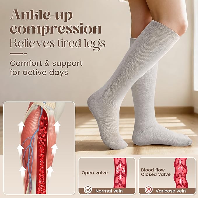 LEVSOX Thick Merino Wool Compression Socks for Women and Men 20-30mmHg Knee High Support Socks for Flying Nurses Pregnancy