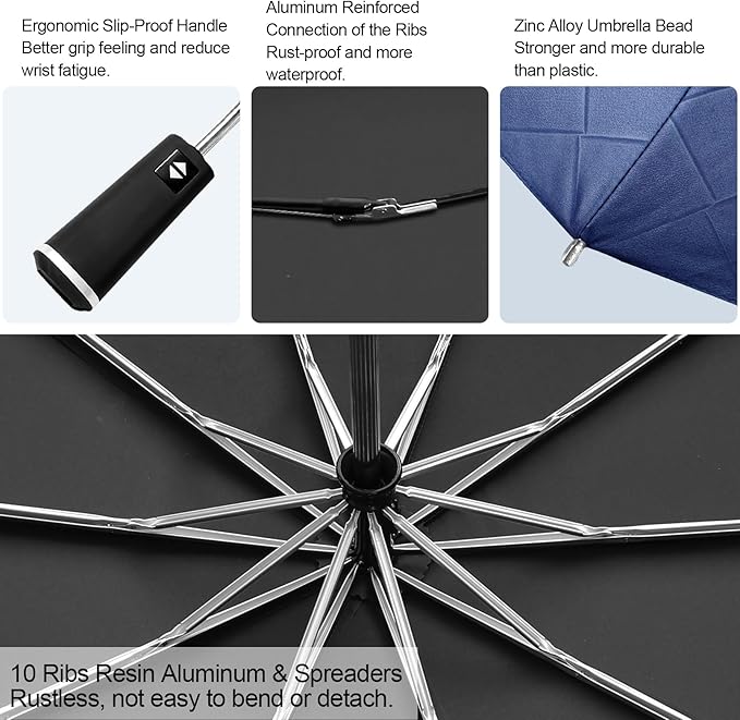 Satol 46/54/62 Inch Large Golf Umbrella, Windproof 10 Ribs Automatic Open/Close Oversize Double Canopy Vented Portable Folding Travel Umbrellas, UPF 50+ Sun & Rain Compact Umbrellas for Outdoor