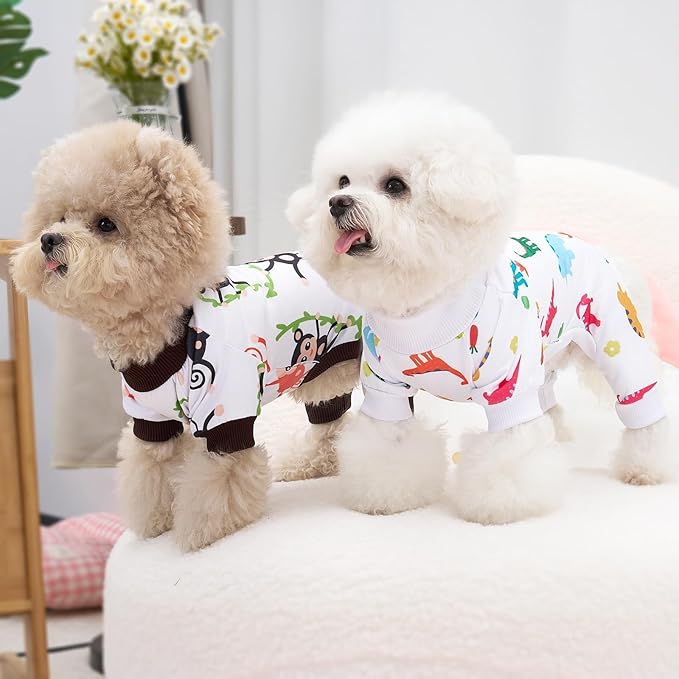 XPUDAC 4 Pack Dog Pajamas Soft Strechy Summer Doggie Clothes for Small Medium Dogs Boy Girl Cat Apparel-Small