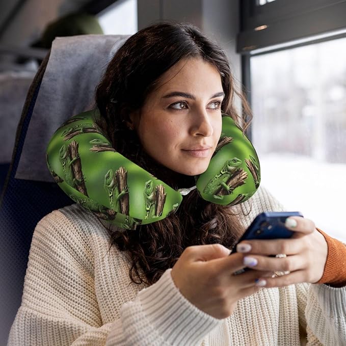 Comfortable Memory Foam Travel Neck Pillow, Funny Chin/Head Cushion Supporting Airplane Car Pillows Green Tree Bearded Dragon Lizards for Sleeping Outdoors Travel Office