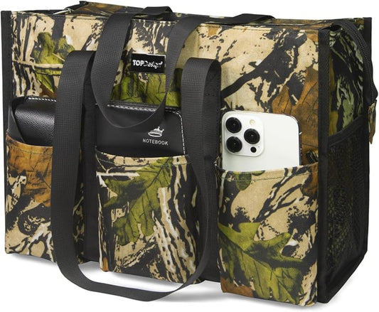 TOPDesign Utility Water Resistant Tote Bag with 13 Pockets, Top Zipper Closure & Thick Bottom Support, for Working Women