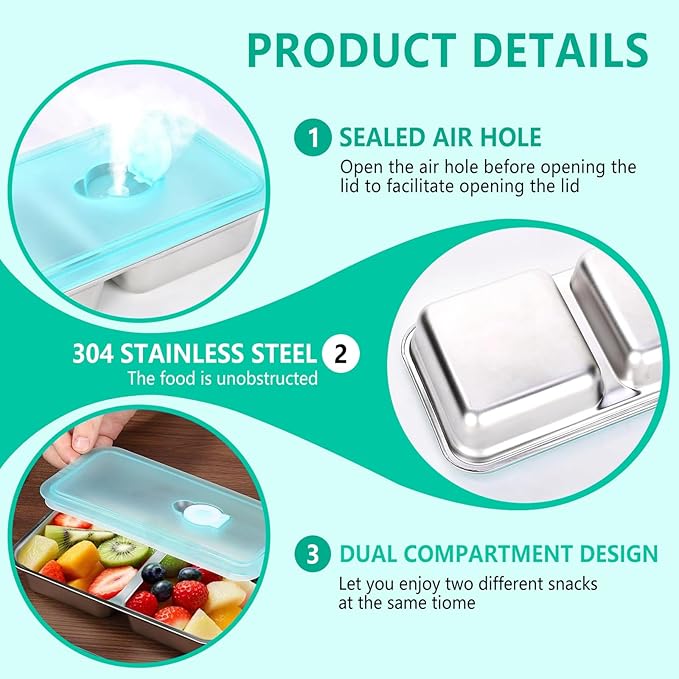 Dobyusf 8-Pack Stainless Steel Snack Containers with Silicone Lids - Dual-Compartment Breathable Food Storage, BPA-Free Reusable Container Set for Office, Travel, On-the-Go Lifestyle