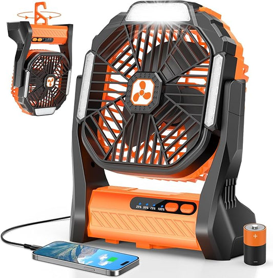 Portable Rechargeable Fan, 20000mAh Cordless Battery Powered Camping Fans with SOS & LED Lantern, Small USB C Operated Outdoor Tent Ventilador for Travel Camp Fishing Picnic Home Worksite Supplies