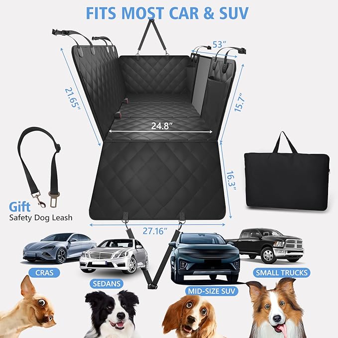 Back Seat Extender for Dogs, Dog Car Seat Cover for Back Seat Supports 420lbs, Hard Bottom Backseat Extender for Dogs, Waterproof Dog Hammock for Car, SUV, Truck Black