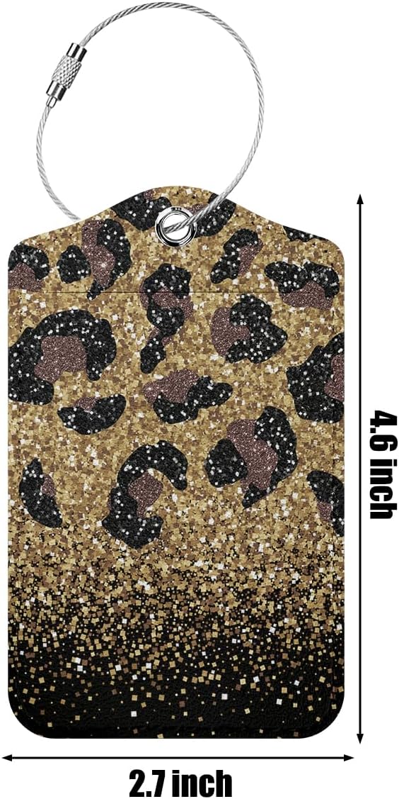 2 PCs Leopard Print Luggage Tag, Suitcase Tags with Privacy Flap and Metal Loop, Luggage Tags for Suitcases, Identifiers Travel Essentials Bag Tag, Travel Gifts for Women Girls Friends Sister