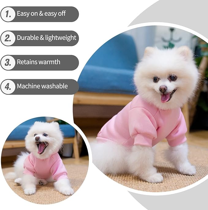 BINGPET Fleece Lined Dog Hoodies Fall Dog Puppy Sweatshirt Soft Warm Sweater Winter Hooded Clothes for Small Medium Large Dogs & Cats (#2 Pink(Plain), Small/Medium (Chest Girth 19"))