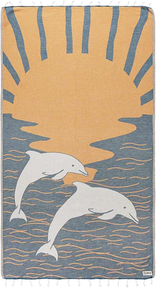 Sand Cloud Oversized Turkish Beach Towel (SoCal Dolphin) - 100% Certified Cotton Turkish Bath Towels - Sand Free & Quick Dry Large Beach Towel for Pool, Yoga, Picnic & Travel - As Seen on Shark Tank