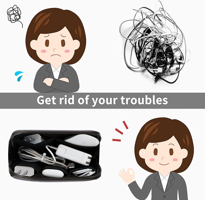 Electronics Organizer Travel Case – Water-resistant Cable Bag for Cord, Charger, Hard Disk, Power Bank – Small Tech Storage for Travel, Backpack, Business Trip, Airplane (Blue)