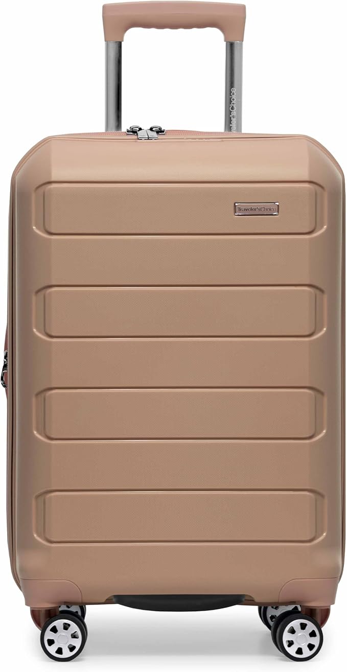 Traveler's Choice Pagosa Indestructible Hardshell Expandable Spinner Luggage, Latte Beige, 22-Inch Carry-on