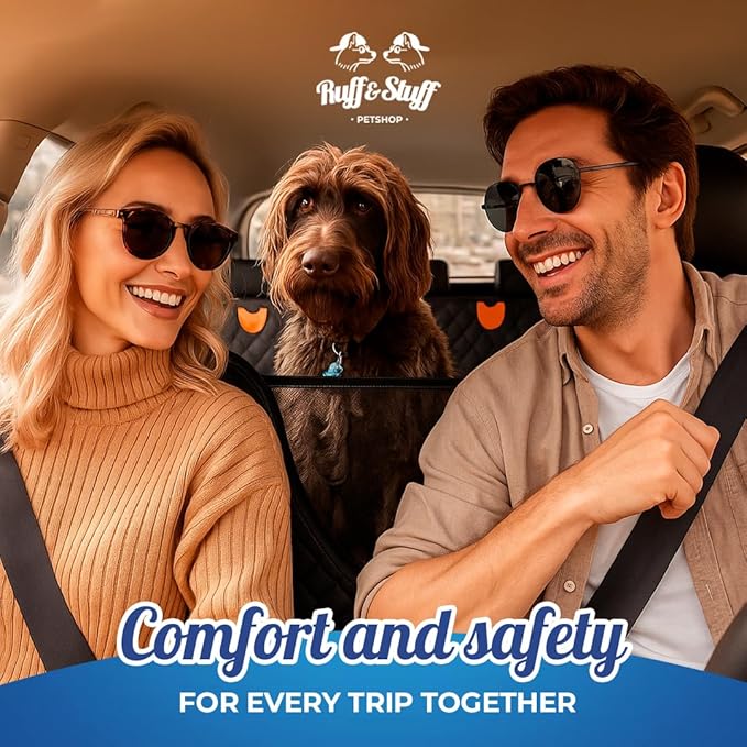 Ruff & Stuff Dog Car Seat Hard Bottom Cover for Back Seat Up to 170lbs | Waterproof Scratch-Resistant | Universal Fit for All Vehicles (Black)