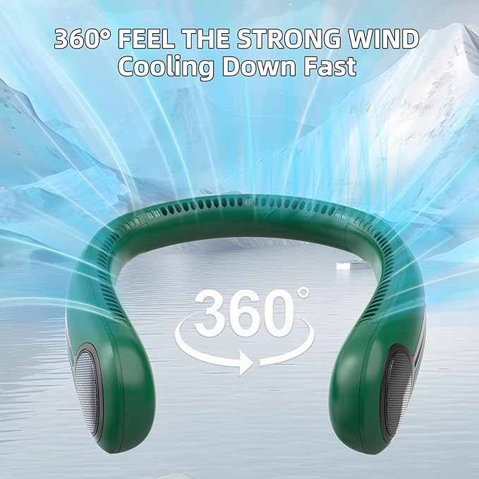 Portable Neck Fan,Hands Free Personal Wearable Bladeless Fan,6000mAh USB Rechargeable,360° Cooling,LED Display,4-Speeds,Birthday Gifts for Men Women Dad Mom,Christmas Gifts (Dark green)