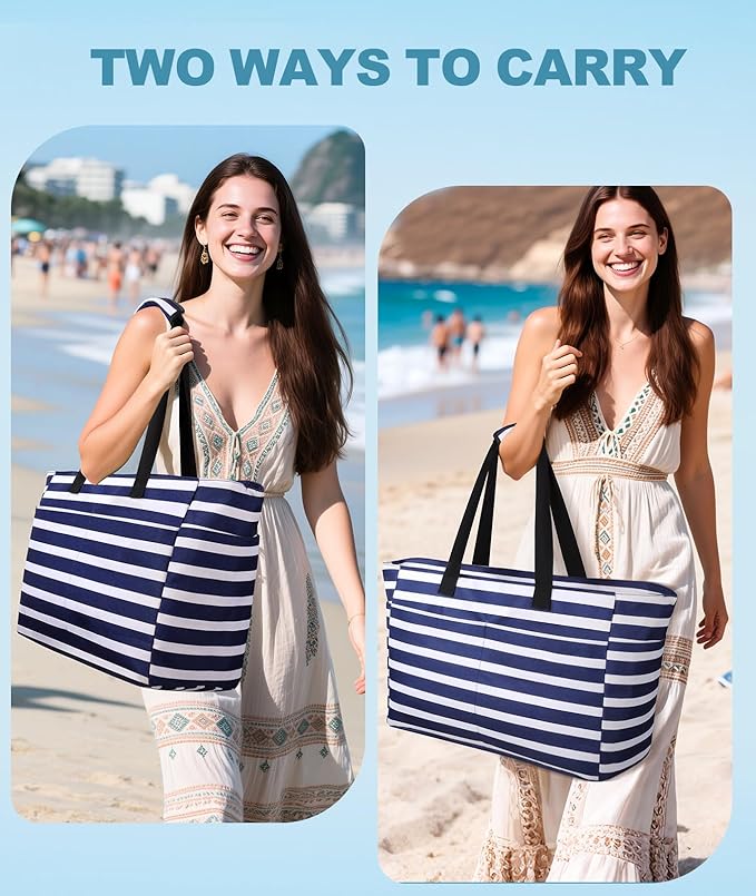 Extra Large Beach Bag Waterproof Beach Totes Bags for Women, Lightweight Foldable Pool Bag with Zipper Wet Compartment