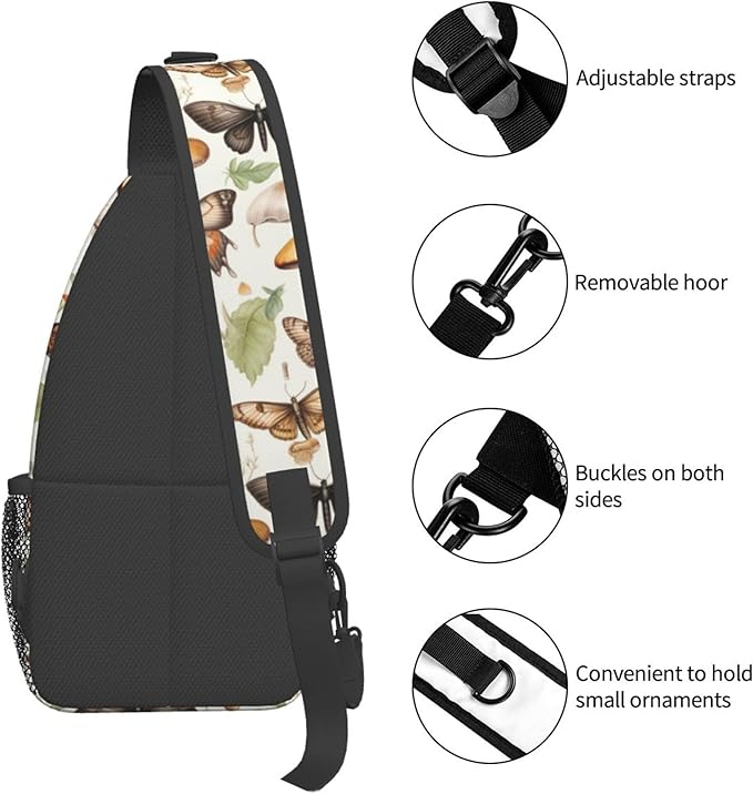 Botanical Mushroom Sling Backpack Crossbody Bag Casual Chest Bags Travel Hiking Daypack Shoulder Bag for Women Men