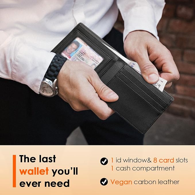 RUNBOX Wallet for Men Slim Leather Bifold RFID Blocking Minimalist Front Pocket Design with Gift Box