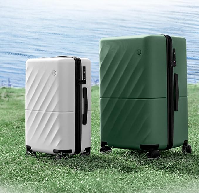 NINETYGO Trunk Luggage 26 Inch, Medium Checked Luggage with Double Spinner Wheels, Anti-Burst Zipper, Hard Case PC Suitcase, Lightweight Travel Luggage, TSA Approved (Pearl White, Hudson)