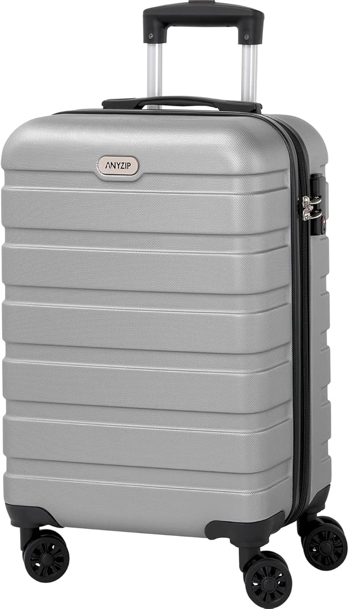 AnyZip Luggage PC ABS Hardside Lightweight Suitcase with 4 Universal Wheels TSA Lock Carry-On 20 Inch Silver