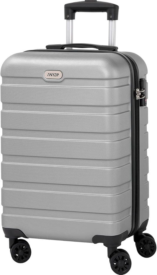 AnyZip Luggage PC ABS Hardside Lightweight Suitcase with 4 Universal Wheels TSA Lock Carry-On 20 Inch Silver