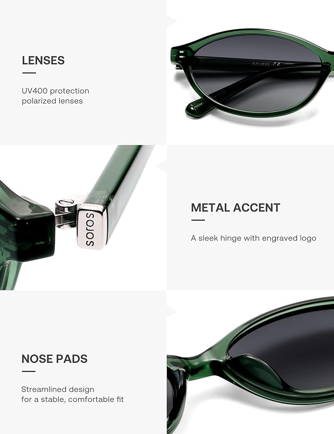 SOJOS TR90 Ultra Light Flexible Sunglasses for Women Retro Oval Polarized Cat Eye Vintage Shades UV400 Protection Comfort Fit