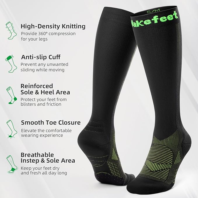 Wakefeet Compression Socks for Women Men 3 Pairs, Compression Stockings, Fragrance Flight Socks for Travelling Sitting