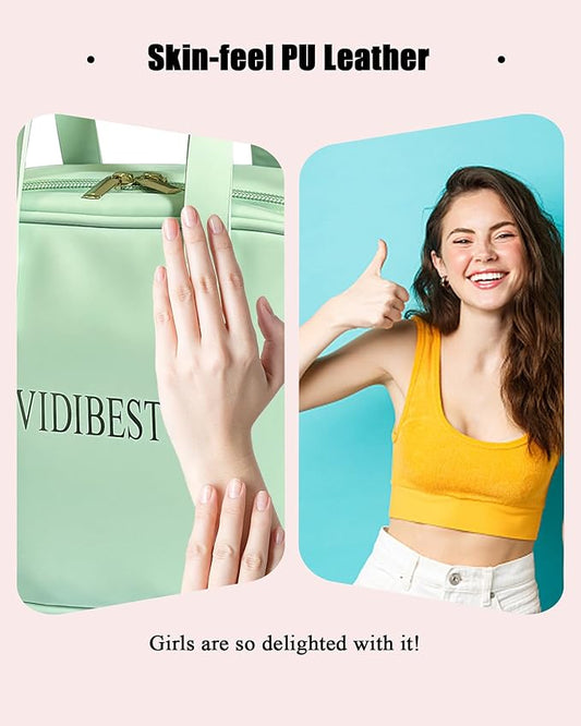 Travel Makeup Bag for Women, Large Capacity Cosmetic Bags for Girls, Compact Pouch Make up Organizer, Waterproof Toiletry Bag with Divider and Handle (Green2)