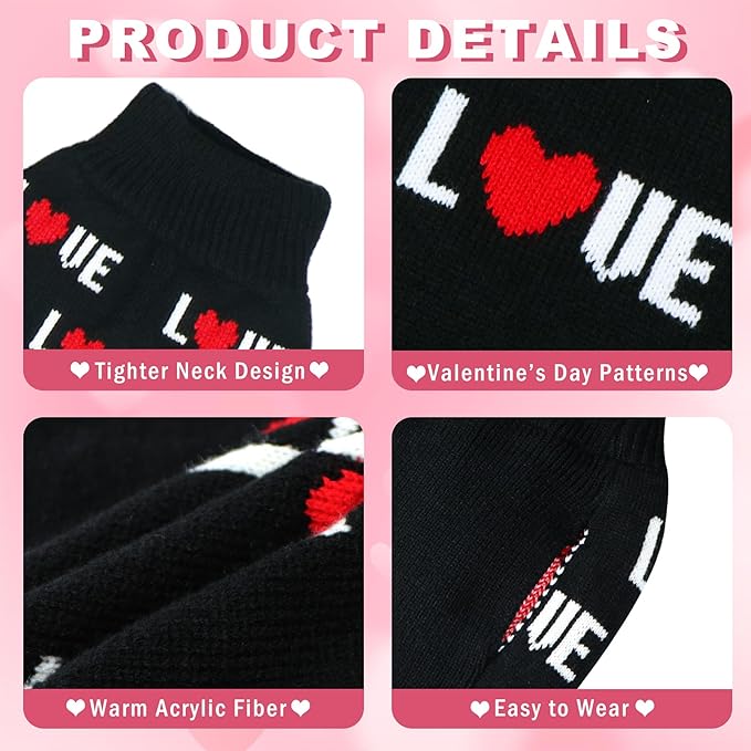 GOYOSWA Valentines Dog Sweater, Dog Valentines Clothes Outfit Knitted Sweaters for Small Medium Large Dogs Pets (Black Love, X-Large)