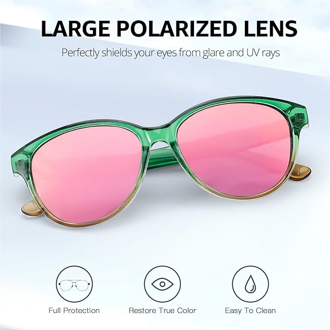 Myiaur Polarized Sunglasses for Women, Trendy Cat Eye Sun Glasses UV400 Protection Classic Retro Shade 2 Pack