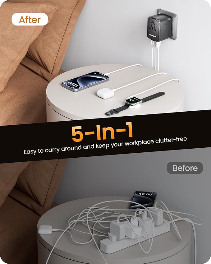 LENCENT Universal Travel Power Adapter, International AC Plug Adaptor with 2 USB C 2 USB A Ports Wall Charger Worldwide Travel Essentials for US to EU UK Ireland Australia (Type C/G/A/I) Black