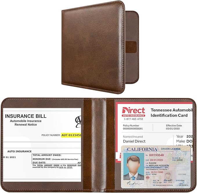 CoBak Car Registration and Insurance Holder - Small and Lightweight Vehicle Glove Box Car Organizer, Auto Truck Comparment Accessories Case for Essential Document, Driver License (Cowhide Brown)