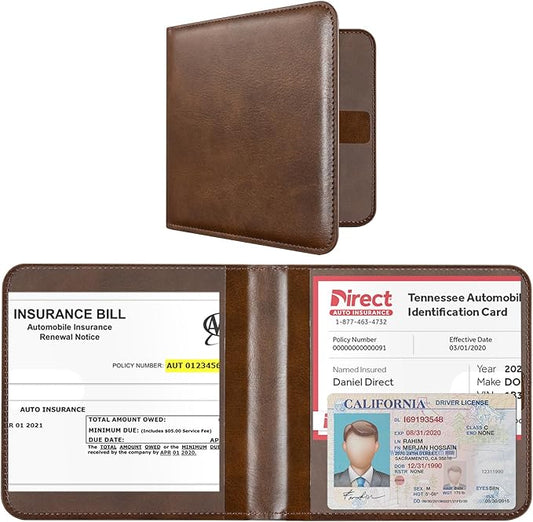 CoBak Car Registration and Insurance Holder - Small and Lightweight Vehicle Glove Box Car Organizer, Auto Truck Comparment Accessories Case for Essential Document, Driver License (Cowhide Brown)