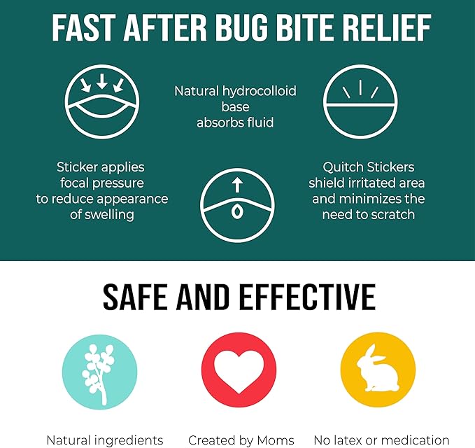 quitch Bug Bite Itch Relief Patch FSA Eligible, Summer Travel Essentials for Kids, Mosquito Anti Itch Cream Alternative, Summer Camp Essentials Itch Relief, Baby hydrocortisone Cream Alternative