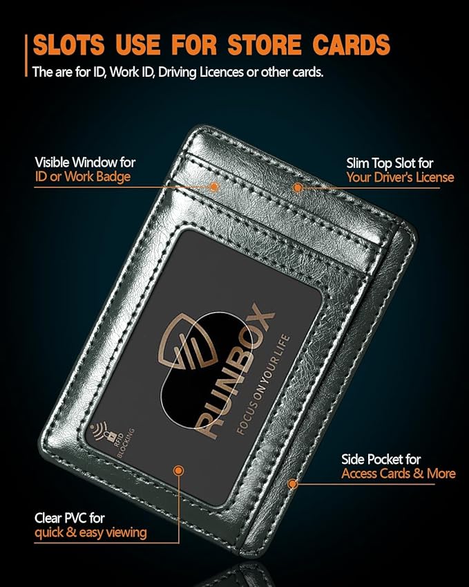 RUNBOX Slim ID Cases Minimalist Front Pocket RFID Blocking Leather Wallets for Men and Women Card Holder Wallets Gifts for men