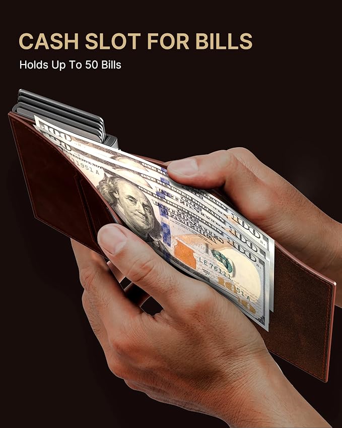 typecase Mens Wallet Card Holder for AirTag: Leather Smart Wallet for Men Compatible with Apple Air Tag, RFID Blocking, Slim, Minimalist - 9-14 Card Capacity | ID Window | Cash Slot (Brown)