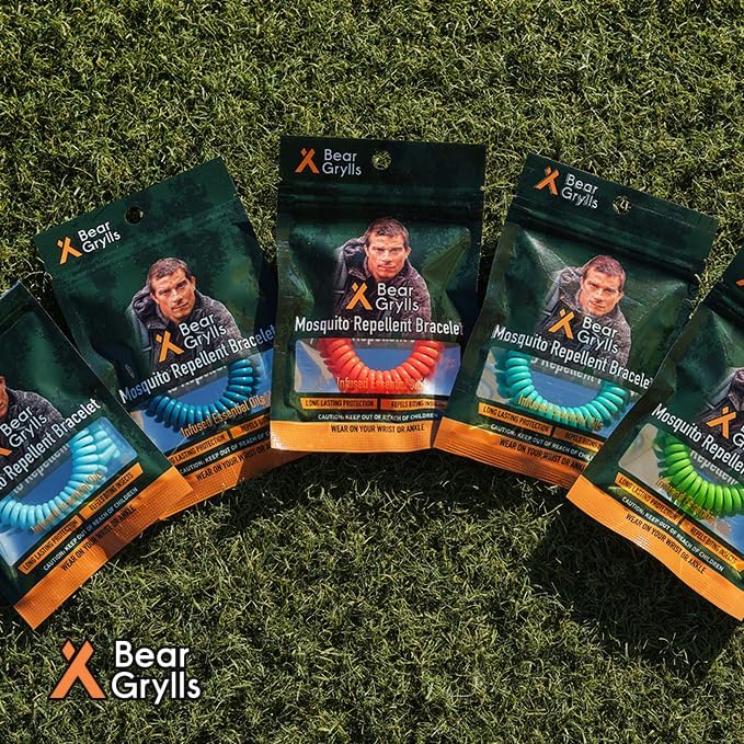 Bear Grylls Mosquito Repellent Bracelets – Natural Essential Oils | Family Pack (10‑Pack) | Child‑Friendly | Non‑Toxic | Reusable Outdoor Wristbands | Individually Wrapped