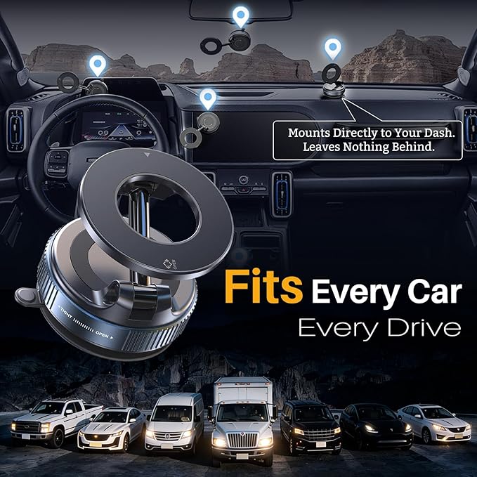 360 Adjustable Vacuum Magnetic Phone Holder for Car, 118LBS Nano Gel Suction Cup Phone Mount, Universal 360 Dashboard Phone Holders for Your Car for Magsafe iPhone 17 16 Air Pro Max