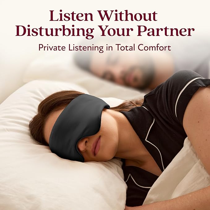 SilkSound 100% Mulberry Silk Bluetooth Sleep Mask, Skin-Friendly Sleeping Eyemask with Bluetooth Sleep Headphones, Silk Eye Mask Headphones with Small Side Speakers, White Noise Head Phones Ear Muffs