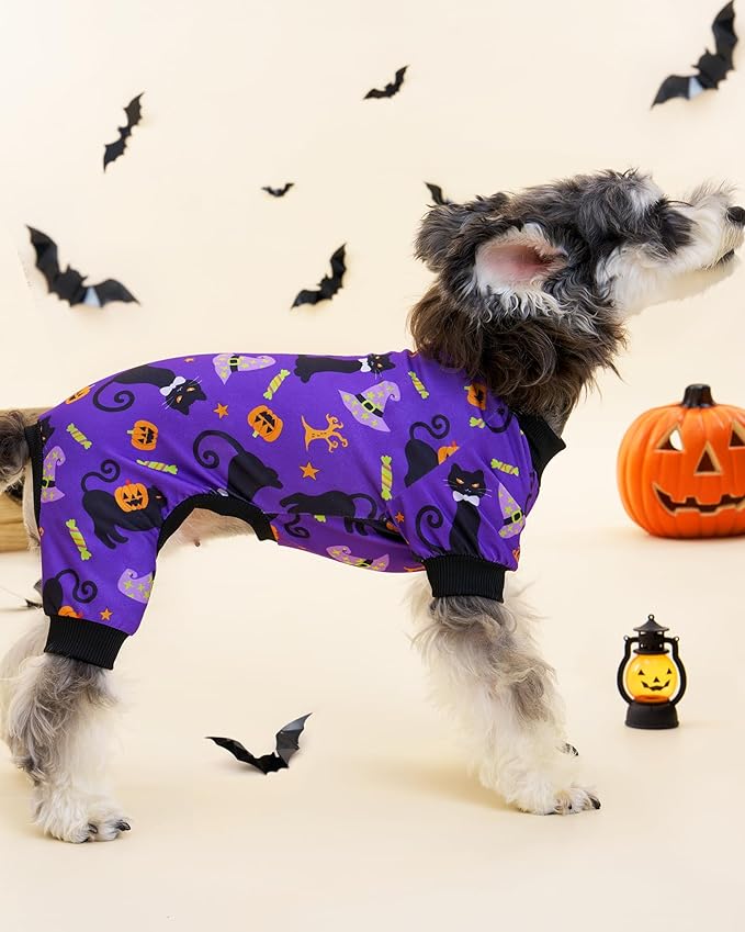 XPUDAC 4 Pack Halloween Dog Pajamas, Funny Ghost Halloween Costumes for Dogs, Soft Strechy Doggy Clothes for Small Medium Dogs Boy Girl, Pet Apparel, S