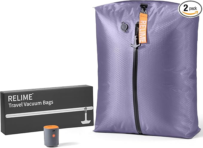 Classic Series Vacuum Bags for Travel Luggage with Wireless Pump, Compression Bags for Carry On Suitcases and Backpack, Vacuum Seal Packing cube for Cloth Packing (1PC + PUMP Lavender)