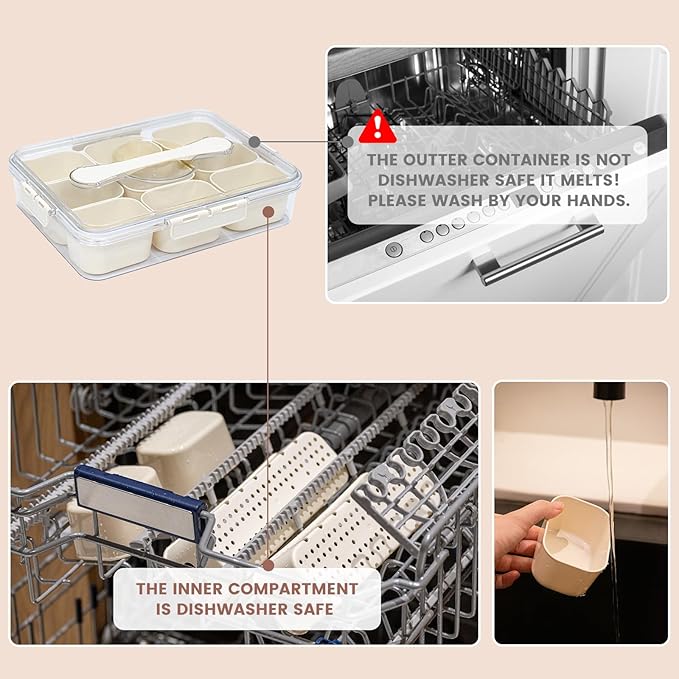 Snack Box Container, Portable Travel Charcuterie Board with Lid, Refrigerator Food Storage Box, Snack Organizer, Divided Storage Containers, chopped salad box (2 pack 9 Compartment)