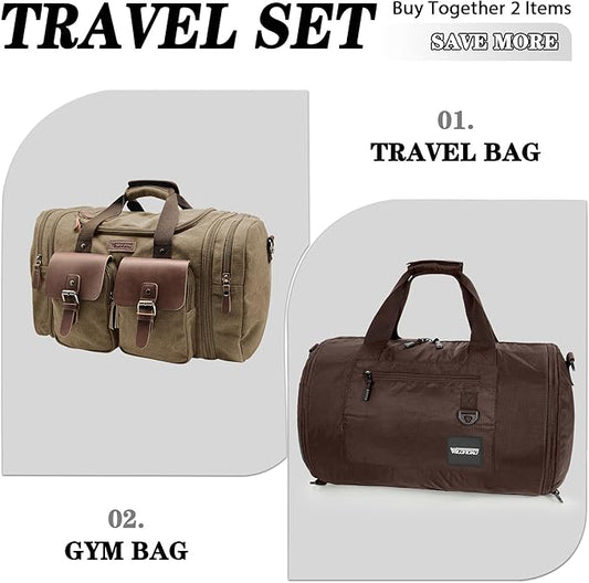 Wildroad Travel Bags for Men, Gym Bag & Duffle Bag for Travel, Carry on Duffel Bag 3 IN 1 Expandable Overnight Weekender Bag (Coffee, Large-50L+ Gym Bag)