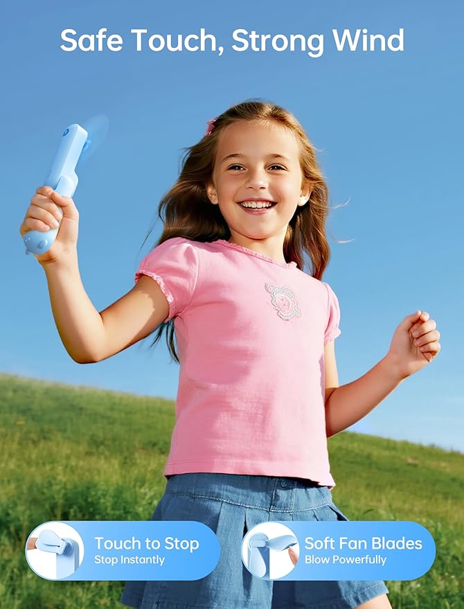 JISULIFE Handheld Fan with 4500 mAh Powerbank Max 37 Hours Runtime, Pocket Portable Battery Operated or USB Powered Folding Personal Fan, 3 Speeds, Gifts for Women Men Kids Gift for Festival-Blue