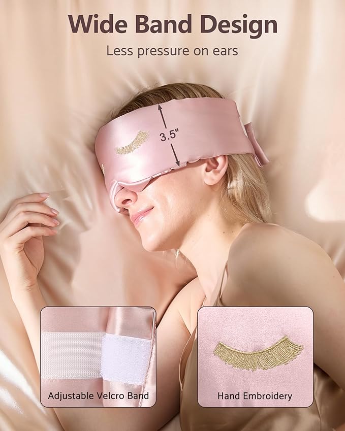 BeeVines Pure Silk 3D Sleep Mask for Women, Luxury 100% 22 Momme Mulberry Silk 3D Contoured Eye Mask for Lash Extensions, Zero Eye Pressure & Blackout Blindfold for Sleeping, with Adjustable Band