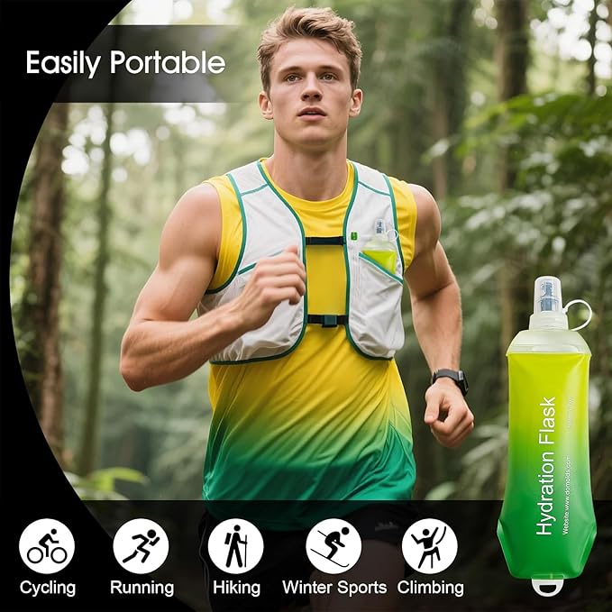 WILDREEDS 250ml Soft Flask, TPU Collapsible Soft Water Bottle for Hydration Pack, Running Vest, Folding Water Bottle for Hiking Cycling Climbing-1Pcs, Yellow to Green