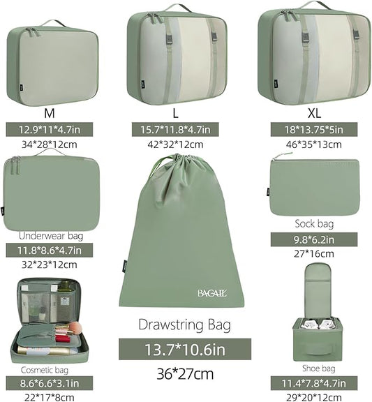 BAGAIL 8 Set Packing Cubes Luggage Packing Organizers for Travel Accessories-Matcha Green