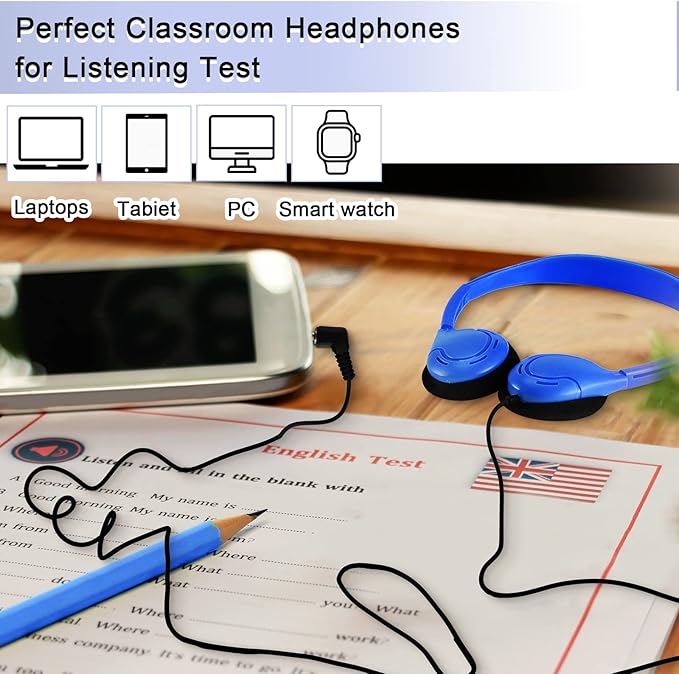 Yunsailing 30 Pack Class Set Headphones for Kids Students Bulk Classroom Headsets Adjustable School Earphones On Ear with 3.5mm Jack for Youth Adults, Teacher Must Have Supplies(Retro Colors)
